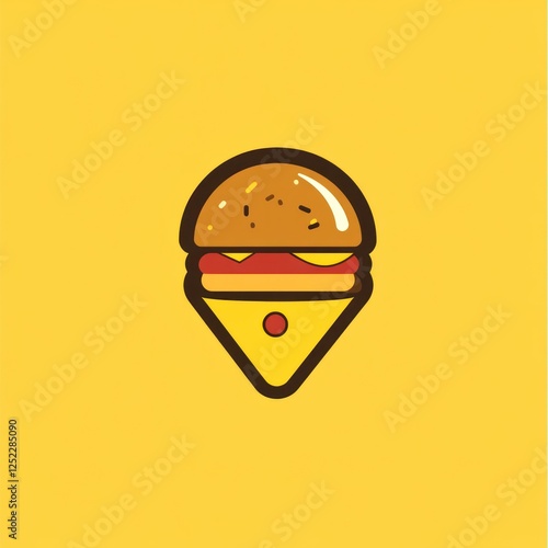 Delicious burger in a cone; fast food; simple; appetizing; vector illustration; promotional material; colorful; food art photo