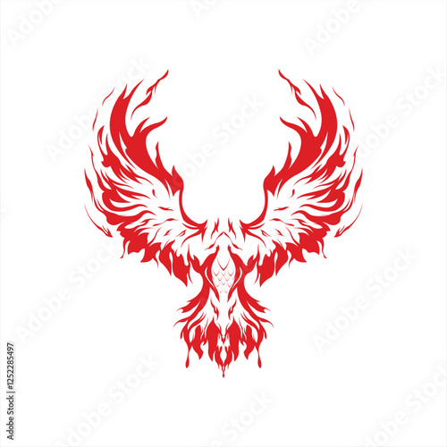 Headless phoenix flying with burning fire illustration logo design