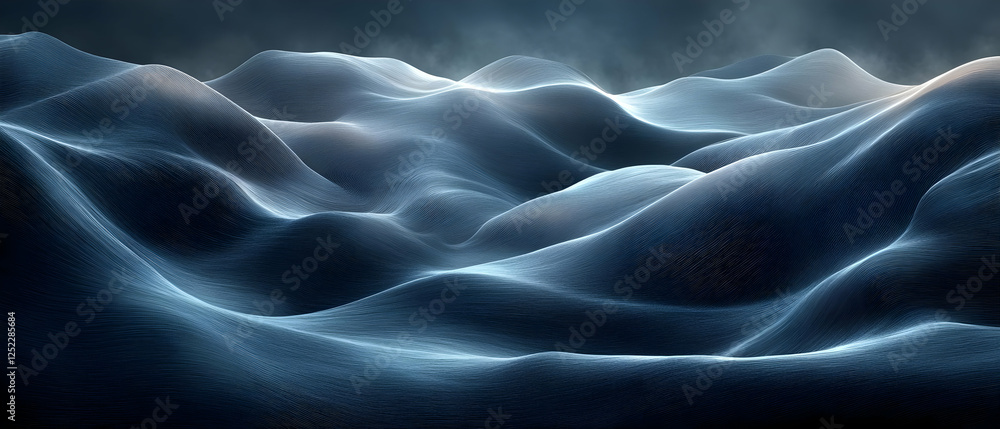 Fototapeta premium Glowing hills, dark sky, digital art, website