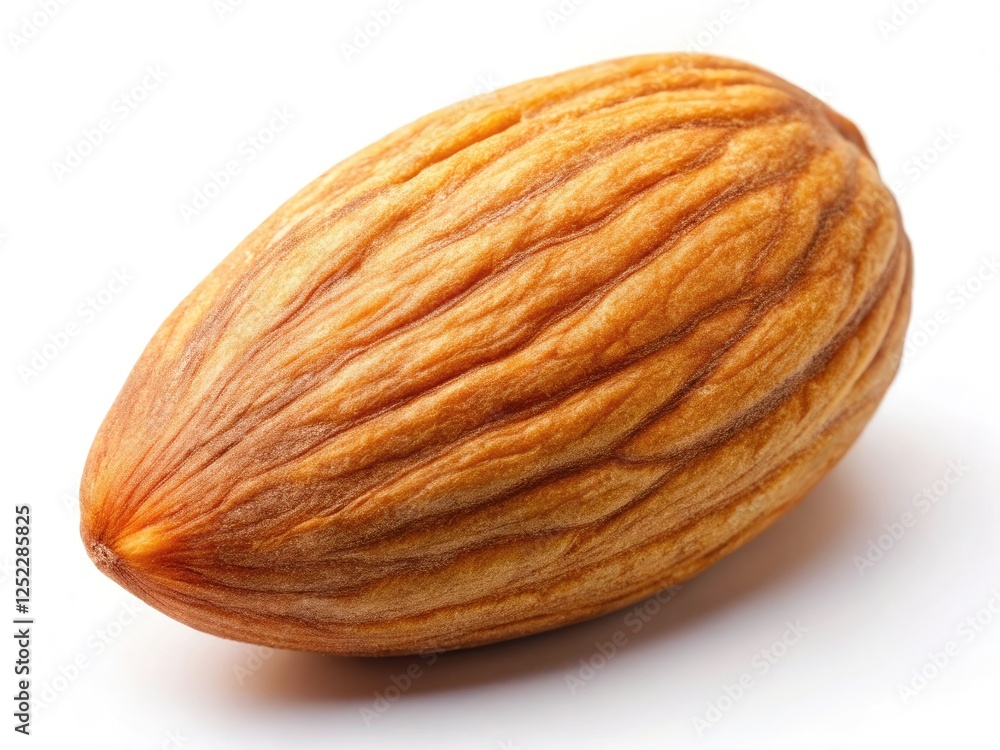 Studio-shot, close-up image of an almond; high-resolution detail revealing its texture and form. Studio-shot, close-up image of an almond; high-resolution detail revealing its texture and form.