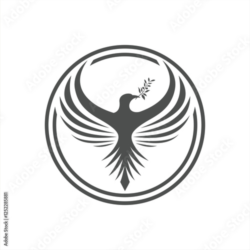 Bird flying in circle biting leaf illustrator logo design 