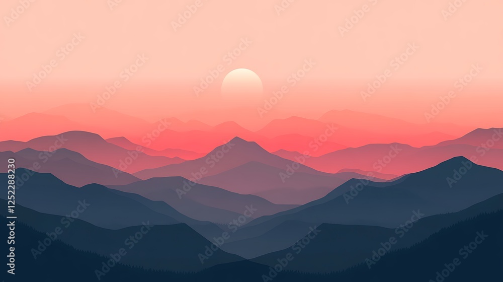 Fototapeta premium Serene Sunset Over Layered Mountain Ranges