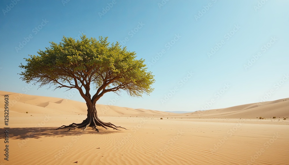 Solitary tree in desert landscape nature photography bright blue sky aesthetic view dry environment