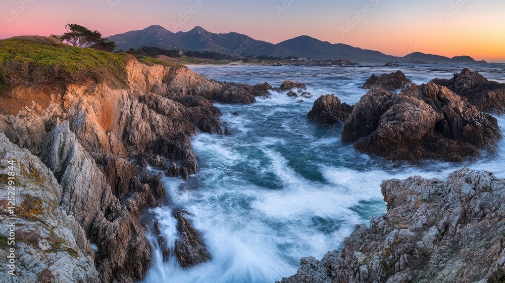 Fototapeta premium Soft waves gently lapping against a peaceful shore at sunrise, symbolizing renewal, peace, and Easter gratitude.
