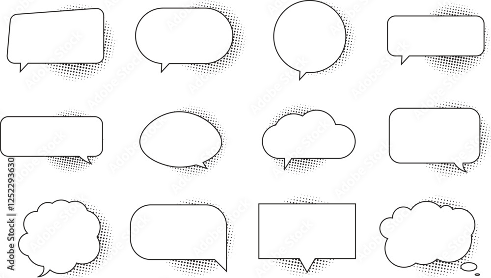 Obraz premium Set of comic speech bubble with halftone pop art style. Retro empty comic speech bubbles isolated on white background for comic, manga and anime