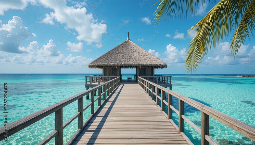 Fototapeta premium Aerial serenity overwater bungalows in maldives
