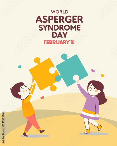 Design Poster World Asperger Syndrome Day, Puzzle and Childs