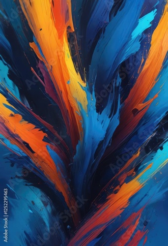 Abstract art with bold brushstrokes and dominant blue colors, expressive, dynamic