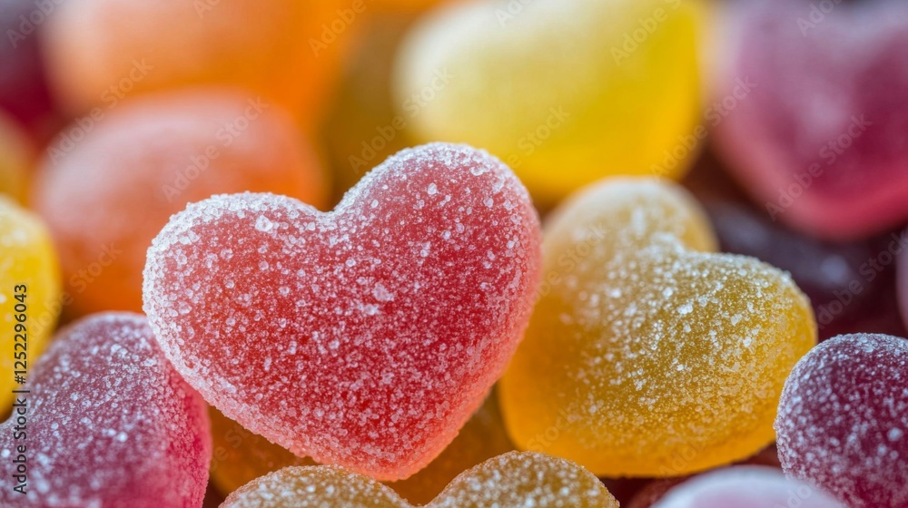 Pile of Heart Shaped Colorful Sugar Candies in Macro Photography Featuring Vibrant Palette and Sweetness Pile of Heart Shaped Colorful Sugar Candies in Macro Photography Featuring Vibrant Palette and Sweetness