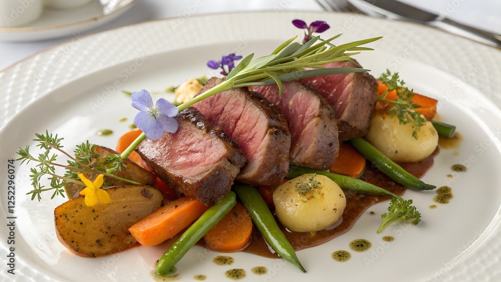 Detailed gourmet dish – Elegant meat and vegetable combination Detailed gourmet dish – Elegant meat and vegetable combination
