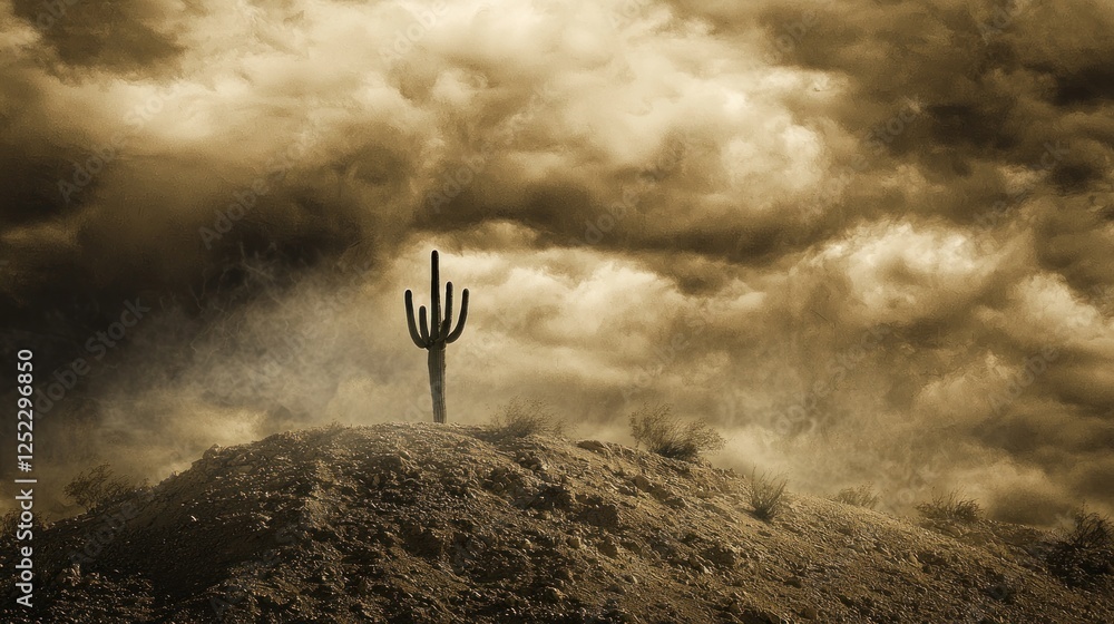 Fototapeta premium Saguaro Cactus under a Dramatic Desert Sky