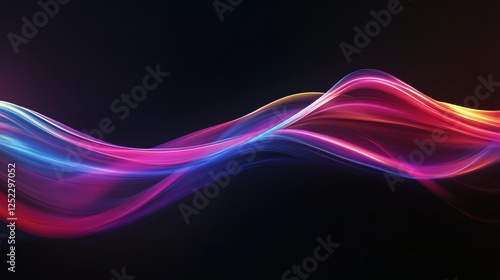Colorful abstract wave with neon light effect on black background, digital art concept