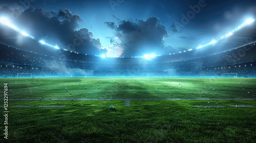 Wallpaper Mural vibrant and dynamic soccer field under dramatic lighting, showcasing lush green pitch and electrifying atmosphere Torontodigital.ca