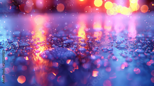 vibrant and luxurious purple background with shimmering water droplets reflecting colorful lights creates mesmerizing atmosphere