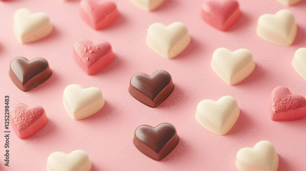 Obraz premium Sweet heart-shaped chocolate delights festive setting food photography whimsical vibes close-up indulgent treats