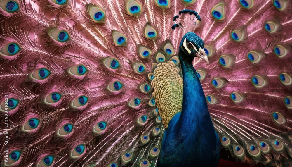 Obraz premium Close up of colorful peacock feathers with vibrant pink and blue patterns in a beautiful display