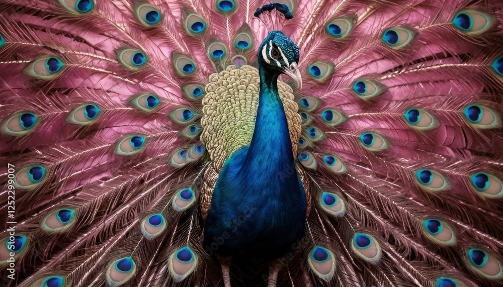 Obraz premium Close up of colorful peacock feathers with vibrant pink and blue patterns in a beautiful display