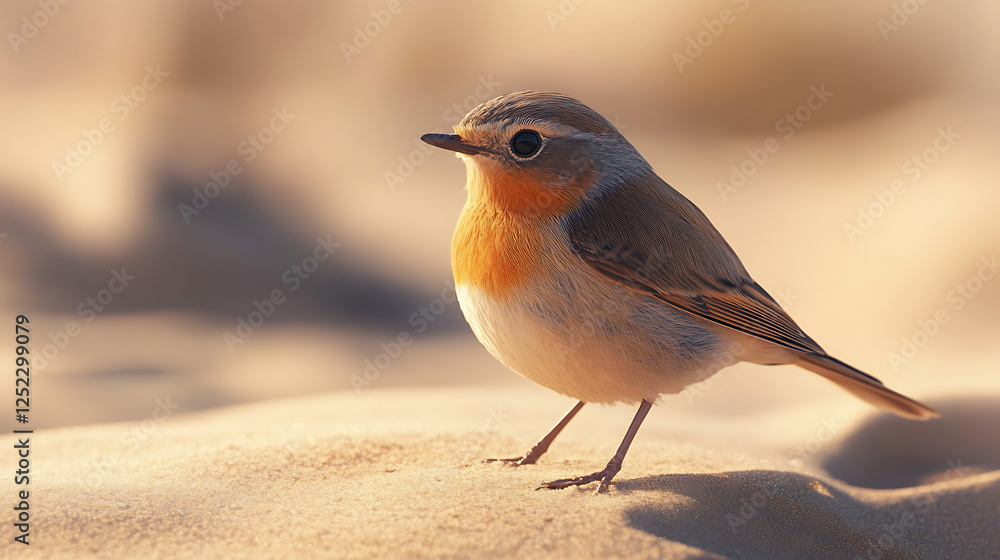 Small Bird Perched on Sandy Dune in Golden Light Small Bird Perched on Sandy Dune in Golden Light