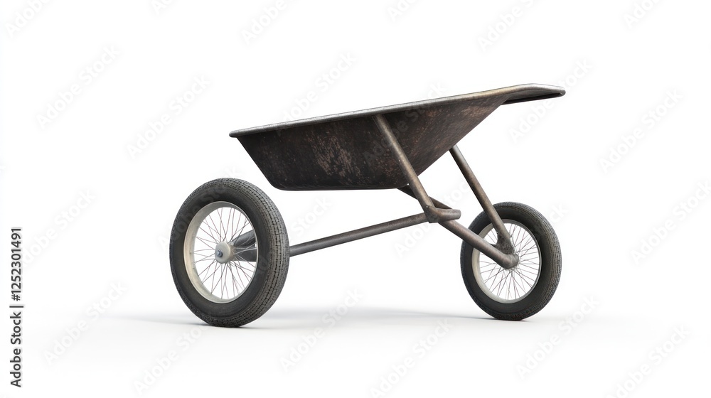 Fototapeta premium Rusty wheelbarrow on white background; gardening