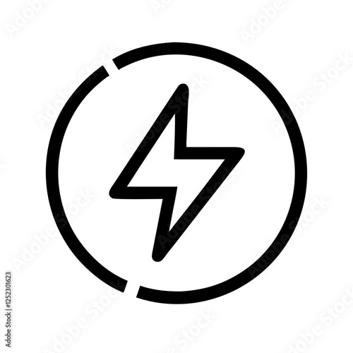 Lightning icon in a circle.Vector linear simple icon denoting electricity, energy, force, thunder, thunderstorm, flash, spark, bolt.