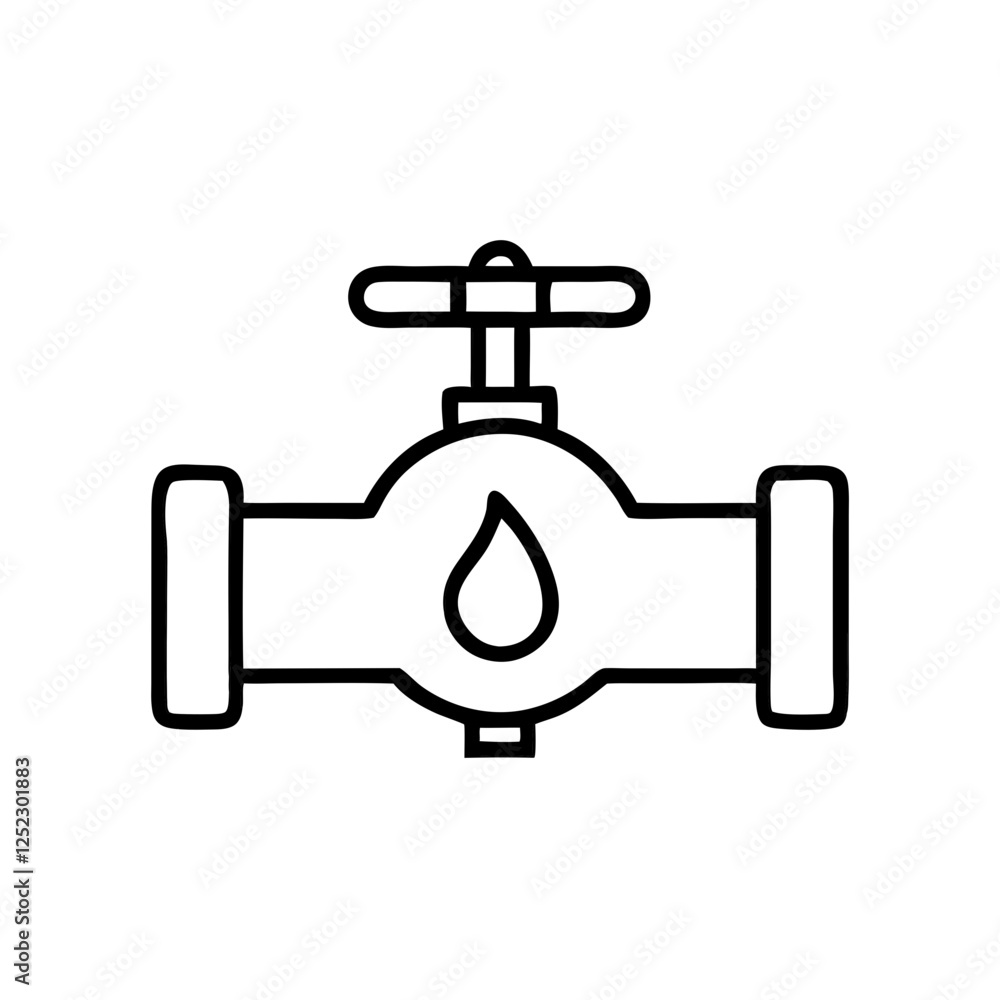 Pipe with water drop, plumbing.Vector icon with oil pipeline symbol with faucet, oil,water, flow, liquid, supply, resource, plumbing, valve, drain. Pipe with water drop, plumbing.Vector icon with oil pipeline symbol with faucet, oil,water, flow, liquid, supply, resource, plumbing, valve, drain.