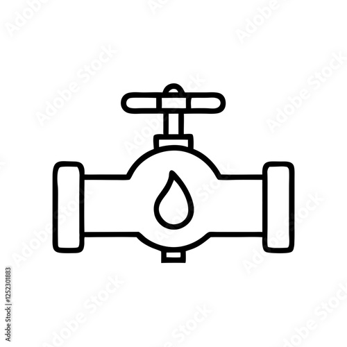  Pipe with water drop, plumbing.Vector icon with oil pipeline symbol with faucet, oil,water, flow, liquid, supply, resource, plumbing, valve, drain.