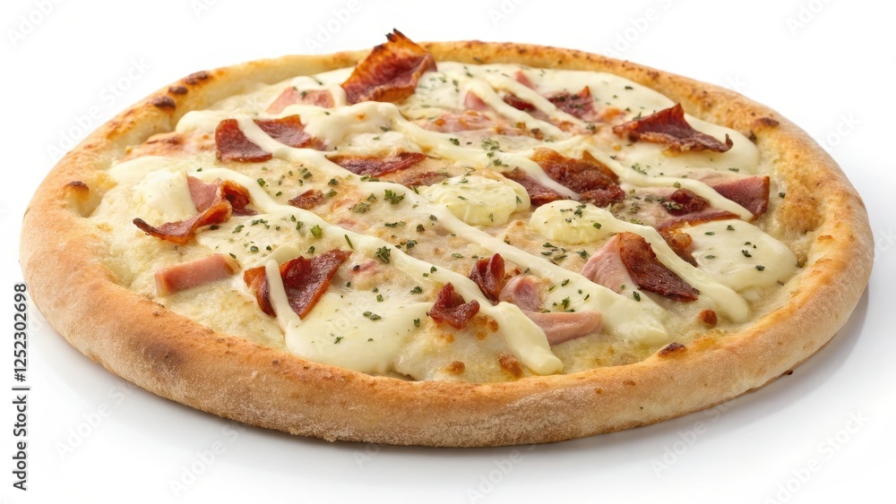 Delicious Creamy White Pizza with Bacon and Ham Delicious Creamy White Pizza with Bacon and Ham