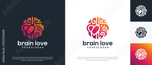 Brain love logo design. Brain love logo template. Logo symbol icon