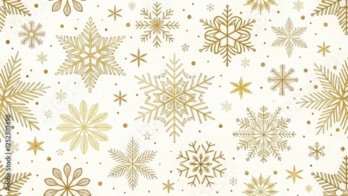 Ornate Golden Snowflakes on Cream Paper Background Festive Winter Design