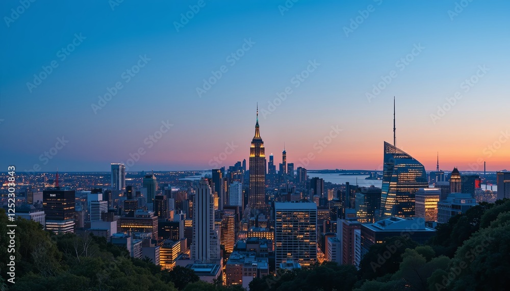 Fototapeta premium Sunset cityscape view new york skyline photography urban landscape panoramic perspective