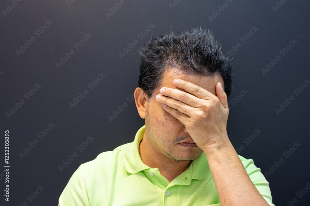Asian man strain anger unhappy stressed problems Asian man strain anger unhappy stressed problems