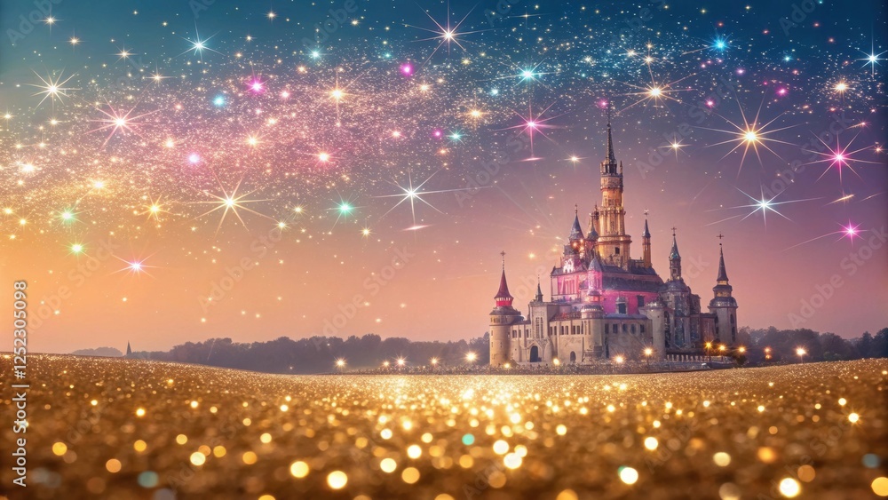 Obraz premium Enchanted Castle at Dusk A Glittering, Starry Night Scene