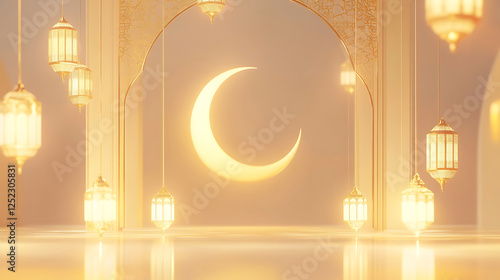 Golden Lanterns and Crescent Moon Festive Setting