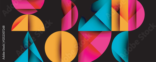 Abstract geometric pattern with intersecting circles and triangles in gradients. The high-contrast composition creates depth and a dynamic, modern aesthetic