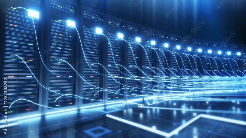 Technology big data service center, high-tech Internet data storage. Server room data flow processing, network security management services.