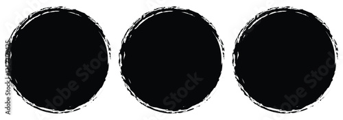 Grunge circles brush set. Black circle frames. Round line of black paint. Grunge round shapes. Circular ink brush stroke design elements. Japanese round brushstrokes. Vector Asian circles. EPS 10. 