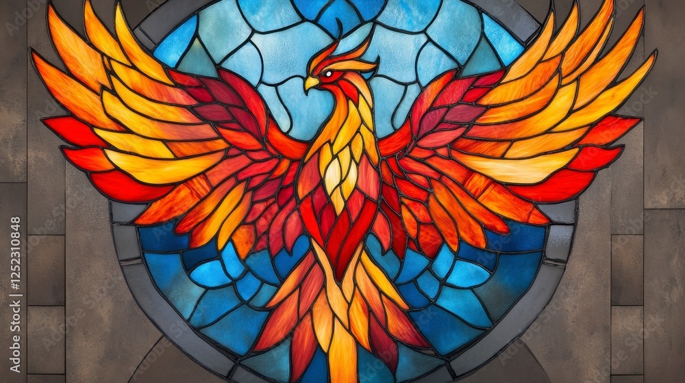 Naklejka premium Vibrant Phoenix Stained Glass