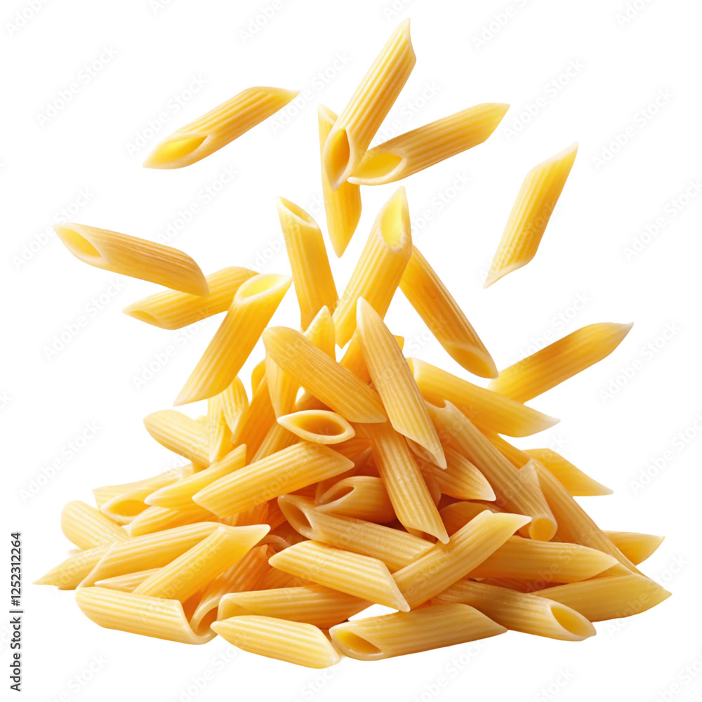 Falling Italian Penne Rigate Pasta Isolated on White Background Falling Italian Penne Rigate Pasta Isolated on White Background