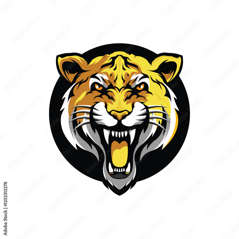 Fototapeta premium Angry tiger head sharp fangs color inside circle illustrator logo design