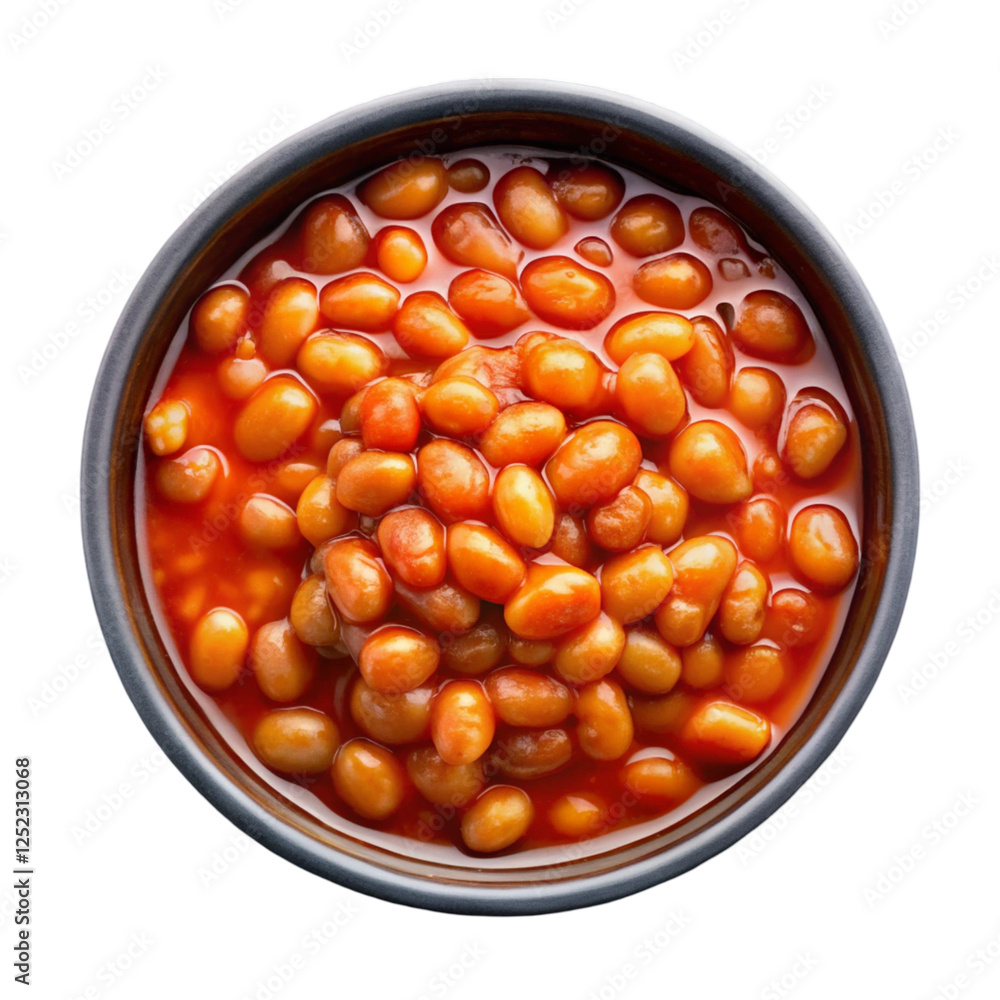 Baked Beans in Tomato Sauce Isolated on Black Background, Top View Baked Beans in Tomato Sauce Isolated on Black Background, Top View