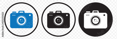 Photo camera icons set. Photography symbol. Photographing sign. Isolated raster illustration on white background.