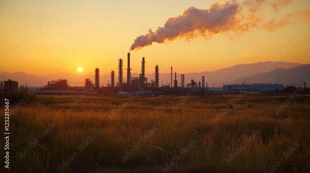 Sunset Over Industrial Plant Sunset Over Industrial Plant