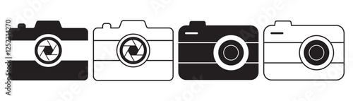 Photo camera icons set. Photography symbol. Photographing sign. Isolated raster illustration on white background.