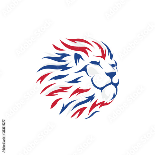 Wallpaper Mural Lion head mane blown by the wind blue red illustration logo design Torontodigital.ca
