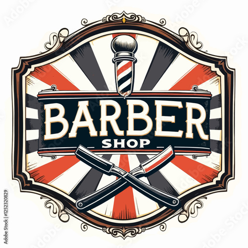 Vintage Barber Shop Sign with Razor Blades and Pole