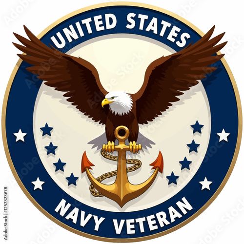 Navy Veteran Seal with Eagle, Anchor, and Stars