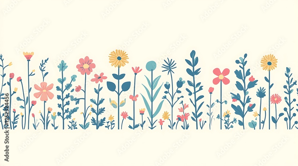 A Row of Colorful Flowers and Plants in Bloom A Row of Colorful Flowers and Plants in Bloom