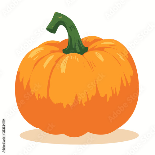 Illustration of a Round Orange Pumpkin with a Green Stem