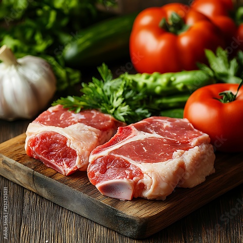 Preventing food contamination safe handling of raw meat and fresh vegetables in the kitchen environment photo