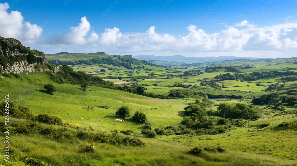 Scenic Countryside Path Through Rolling Hills and Fields with Sheep Grazing on a Cloudy Day Scenic Countryside Path Through Rolling Hills and Fields with Sheep Grazing on a Cloudy Day